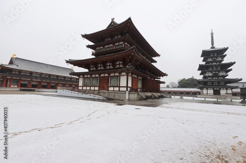 奈良 雪景色の薬師寺