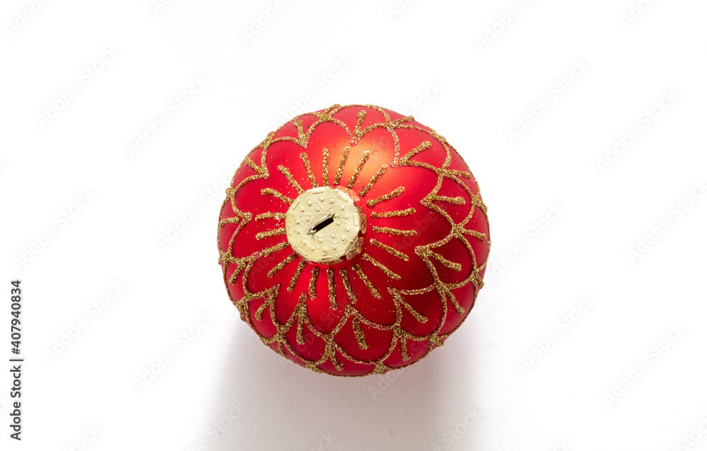Obraz premium Christmas bauble red color isolated against white background.
