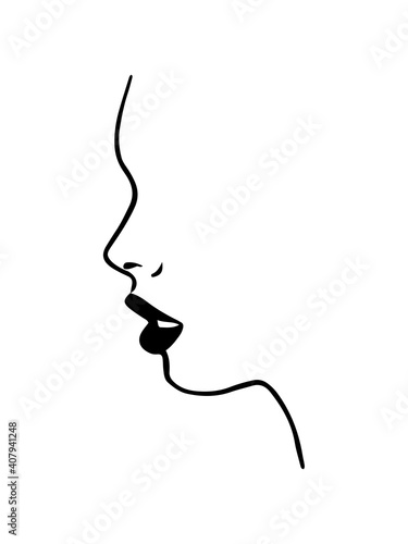 Face profile view. Elegant silhouette of a young woman isolated on white background. Vector Illustration.