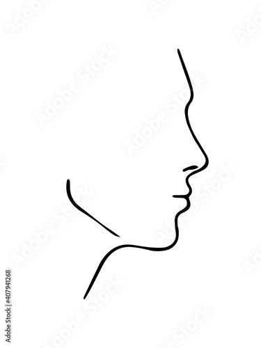 Face profile view. Silhouette of a young man isolated on white background. Vector Illustration.