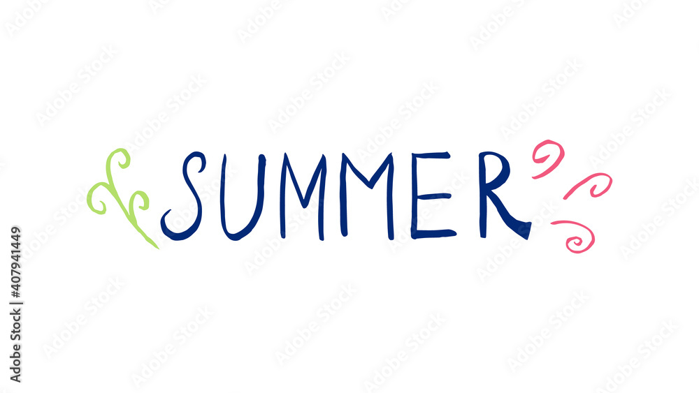 Doodle summer lettering. hand drawn of a summer lettering isolated on a white background. Vector illustration sticker, icon, design element