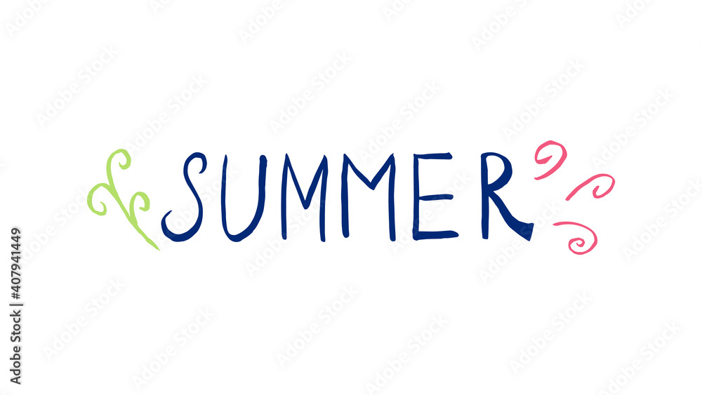 Doodle summer lettering. hand drawn of a summer lettering isolated on a white background. Vector illustration sticker, icon, design element Doodle summer lettering. hand drawn of a summer lettering isolated on a white background. Vector illustration sticker, icon, design element