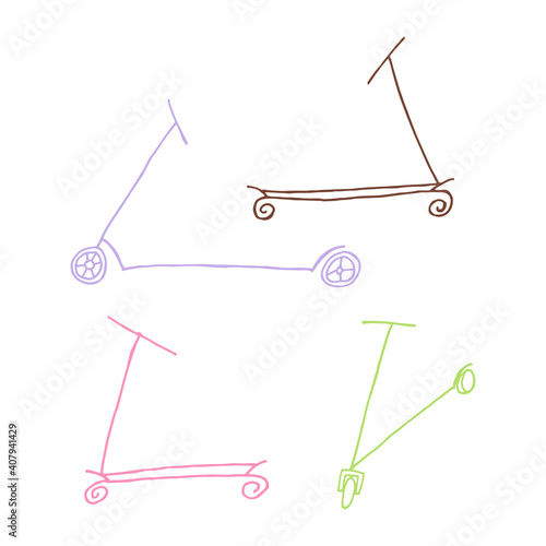doodle scooter on a white background in isolation.Vector hand drawn illustration
