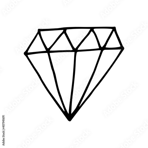 Doodle diamond. hand drawn of a diamond isolated on a white background. Vector illustration sticker, icon, design element