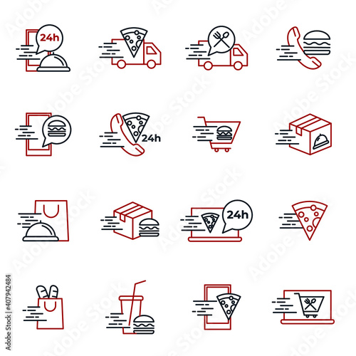 Food delivery set icon template color editable. contactless delivering, fast food distribution symbol vector illustration for graphic and web design.