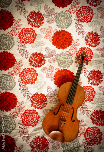 Viola on floral pattern background