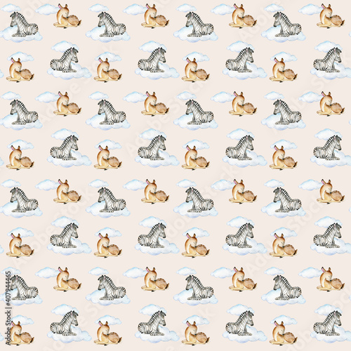 Watercolor seamless sleeping animals pattern © Anna