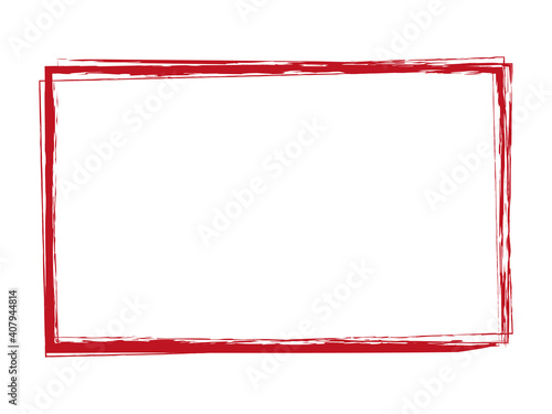 red brush painted ink stamp banner frame on white background