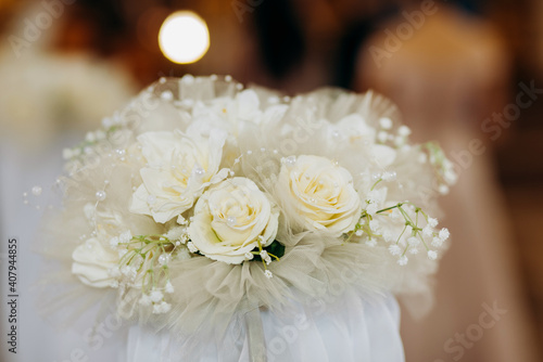 Arrangement of flowers in the wedding hall