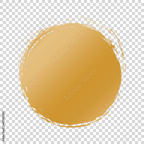 gold round brush painted ink stamp circle banner on transparent background photo