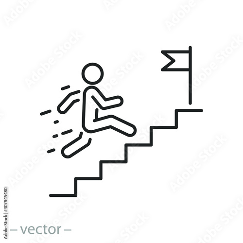 ladder career promotion icon, goal achieving leadership, forward moving concept, business steps with development growth, thin line symbol - editable stroke vector illustration