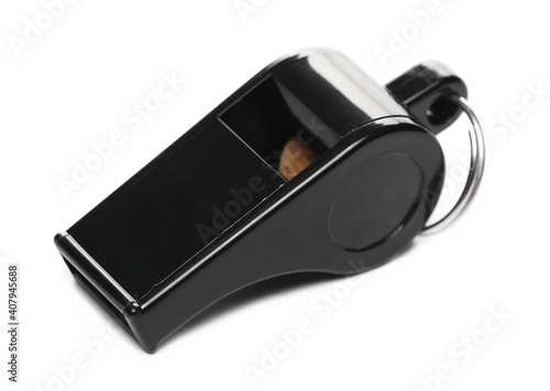 Black sports whistle isolated on white background © dule964