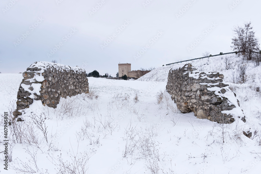 Beautiful scenery of the ruins of Castle of Leon in Avila Spain Europe during the winter