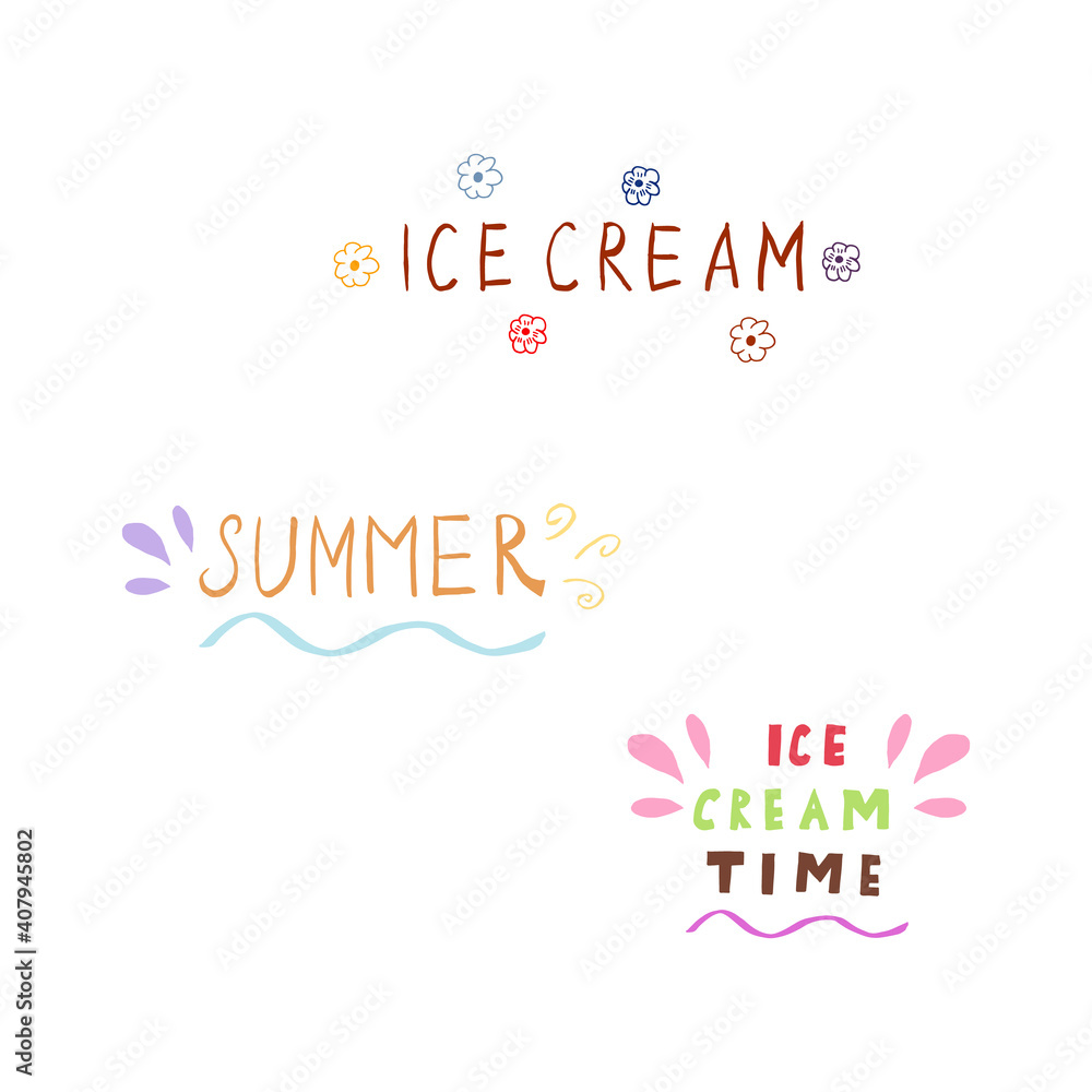 Doodle summer, ice cream lettering  set. hand drawn of a kite isolated on a white background. Vector illustration