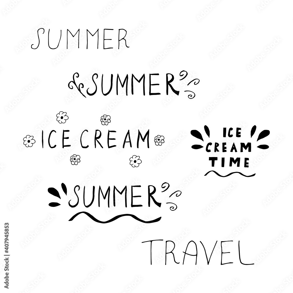 Doodle summer, ice cream lettering  set. hand drawn of a kite isolated on a white background. Vector illustration