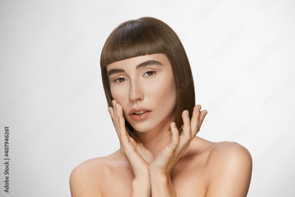 lovely model with bangs and dark brown hair lovely model with bangs and dark brown hair