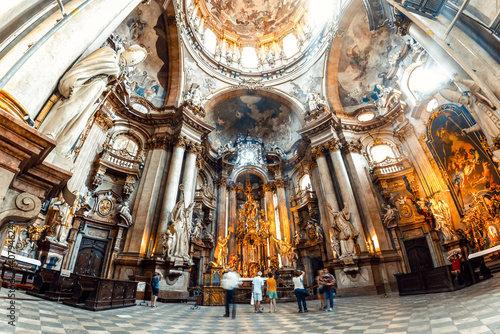 Prague, Czech Republic - May 28, 2017: interior of Saint Nicolas cathedral in Mala Strana photo