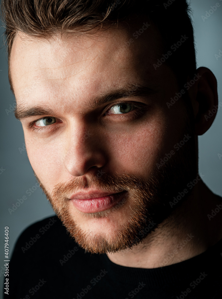 Close up face of Handsome young man. Fashion male model. Close up face of Handsome young man. Fashion male model.