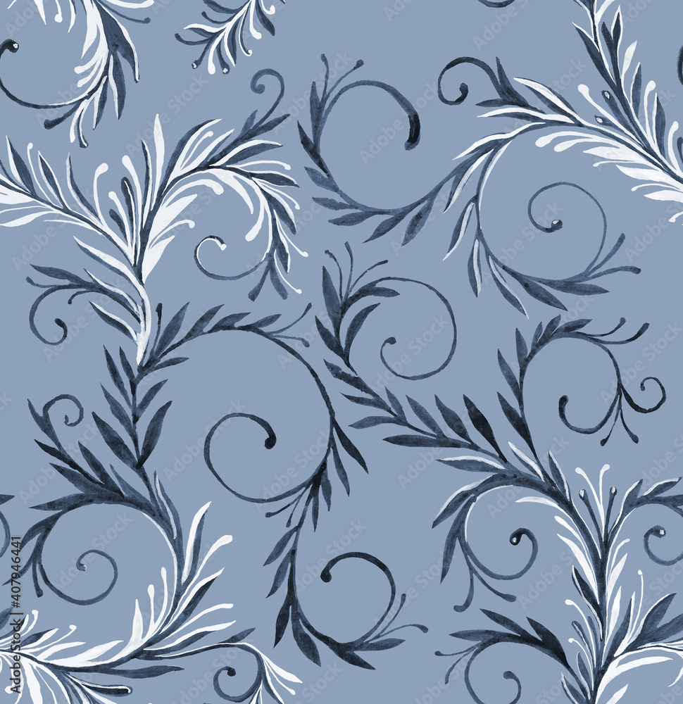 Decorative hand drawn pattern in blue colours Decorative hand drawn pattern in blue colours