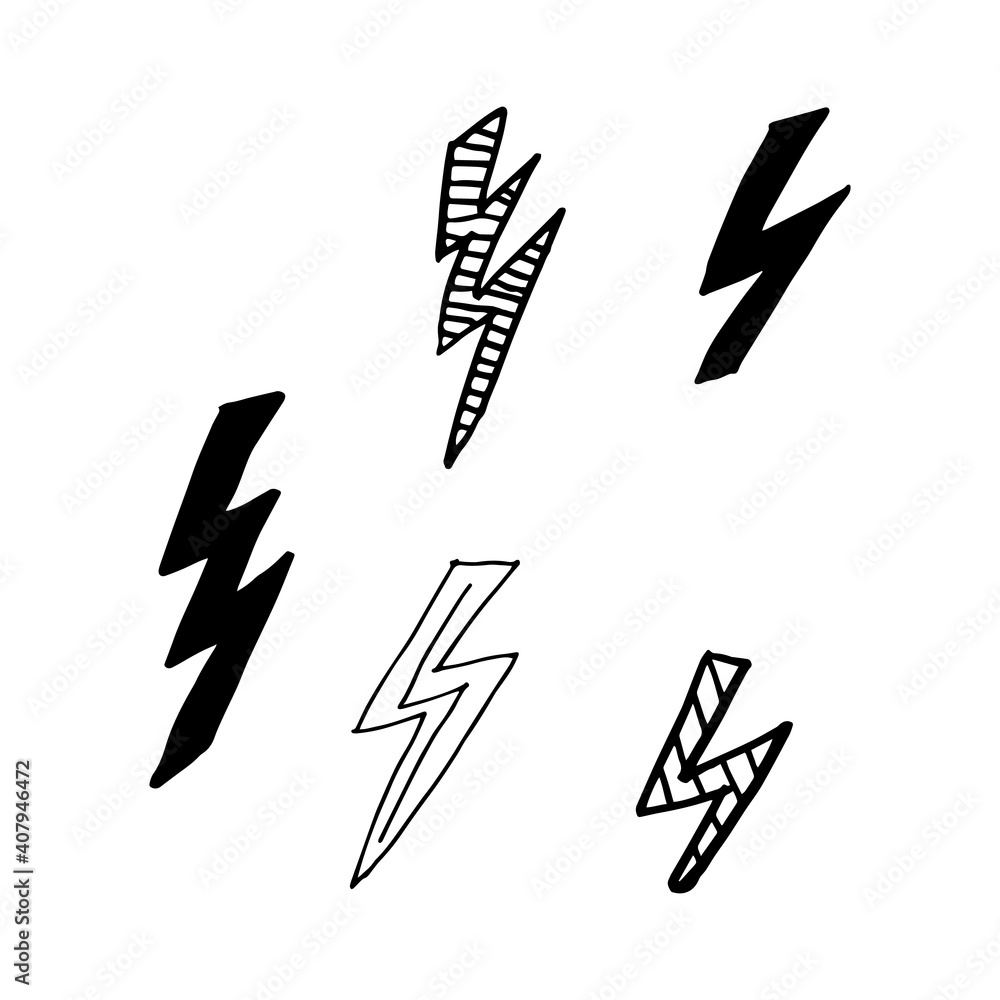Doodle lightning set. hand drawn of a kite isolated on a white background. Vector illustration Doodle lightning set. hand drawn of a kite isolated on a white background. Vector illustration