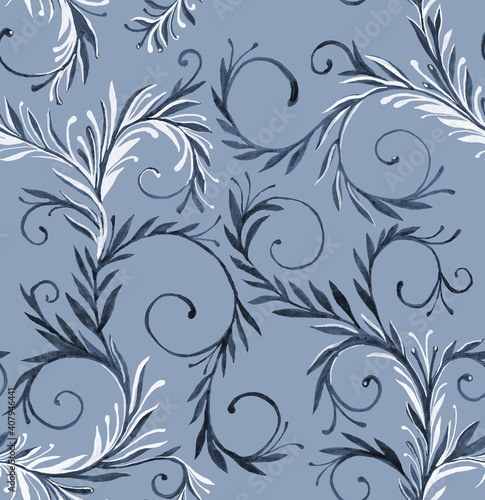 Decorative hand drawn pattern in blue colours