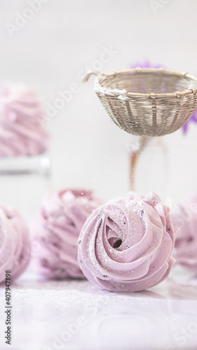 Wallpaper Mural Handmade marshmallow with blueberries, white background. Violet Marshmallow, Meringue, Zephyr. Torontodigital.ca