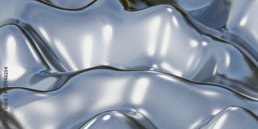 wave shaped blue metallic surface with refelctions chrome steel 3d render illustration wave shaped blue metallic surface with refelctions chrome steel 3d render illustration