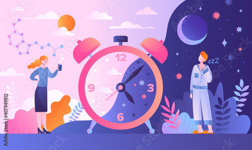 Circadian rhythm concept with tiny characters
