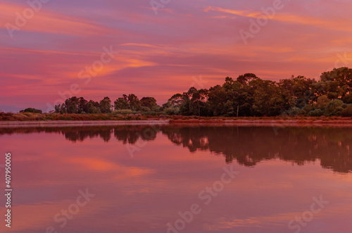 sunset over lake, in ria Formosa Park , Algarve Portugal 