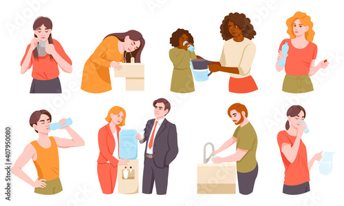 People drink water from different sources