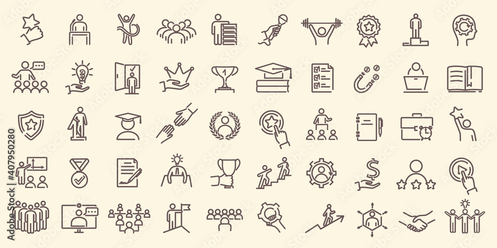 Skills, empowerment leadership development icons Skills, empowerment leadership development icons