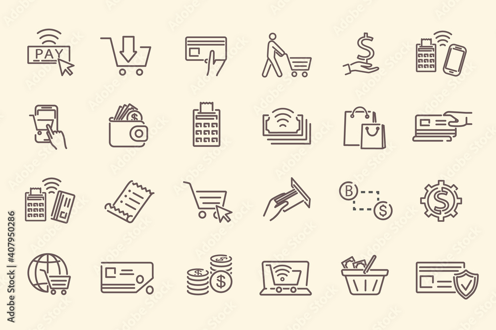 Set of payment and shopping outline icons Set of payment and shopping outline icons