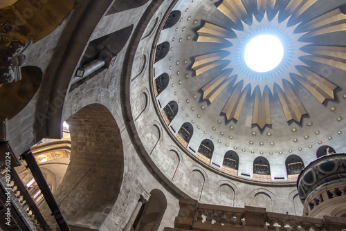 Jerusalem, Israel, January 30, 2020: Dome over the Holy Sepulcher in the Holy Sepulcher Basilica