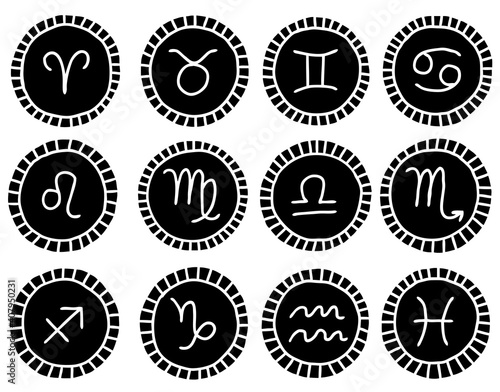 Set of zodiac signs icons. Vector doodle illustration.
