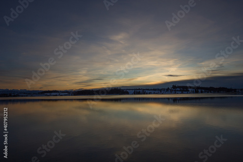 colorful stunning sunset over the lake of pfaeffikon  Pf  ffikersee 