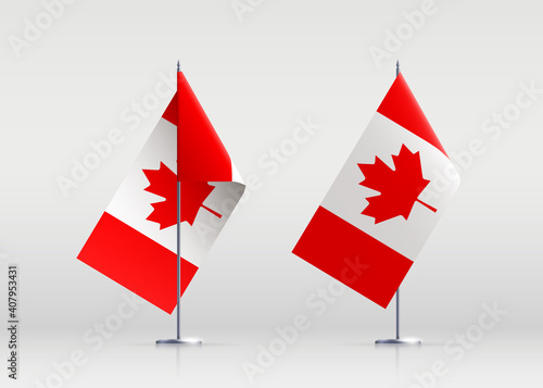 Canada flag state symbol isolated on background national banner. Greeting card National Independence Day of the Republic of Canada. Illustration banner with realistic state flag.