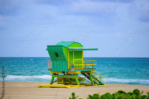 Travel holiday ocean location concept. Miami Beach Lifeguard Stand in the Florida sunshine. © Volodymyr