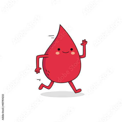 Cute red blood cartoon character running