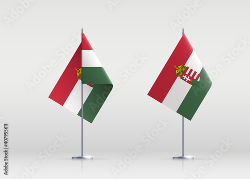 Hungary flag state symbol isolated on background national banner. Greeting card National Independence Day of the Republic of Hungary. Illustration banner with realistic state flag.