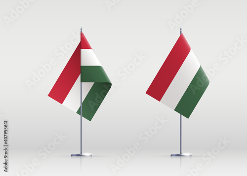 Hungary flag state symbol isolated on background national banner. Greeting card National Independence Day of the Republic of Hungary. Illustration banner with realistic state flag.