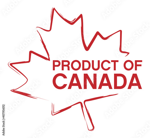 Product of Canada with maple icon label badge logo sticker in for Canada-made products and packaging
