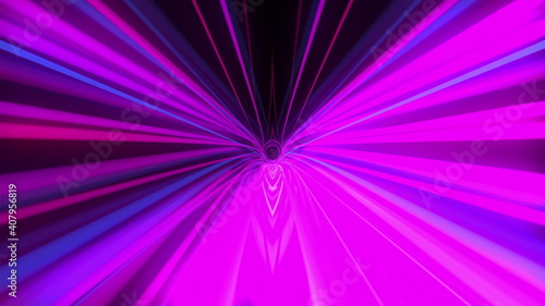 Colorful tunnel with lines, computer generated. 3d rendering abstract backdrop. Flight inside a stript corridor