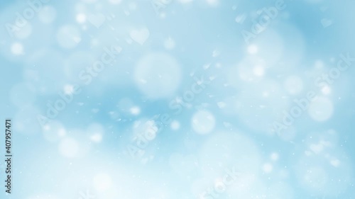 Abstract blurry bright blue valentine hearts copy space animation background.