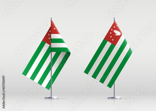 Abkhazia flag state symbol isolated on background national banner. Greeting card National Independence Day of the republic of Abkhazia. Illustration banner with realistic state flag.