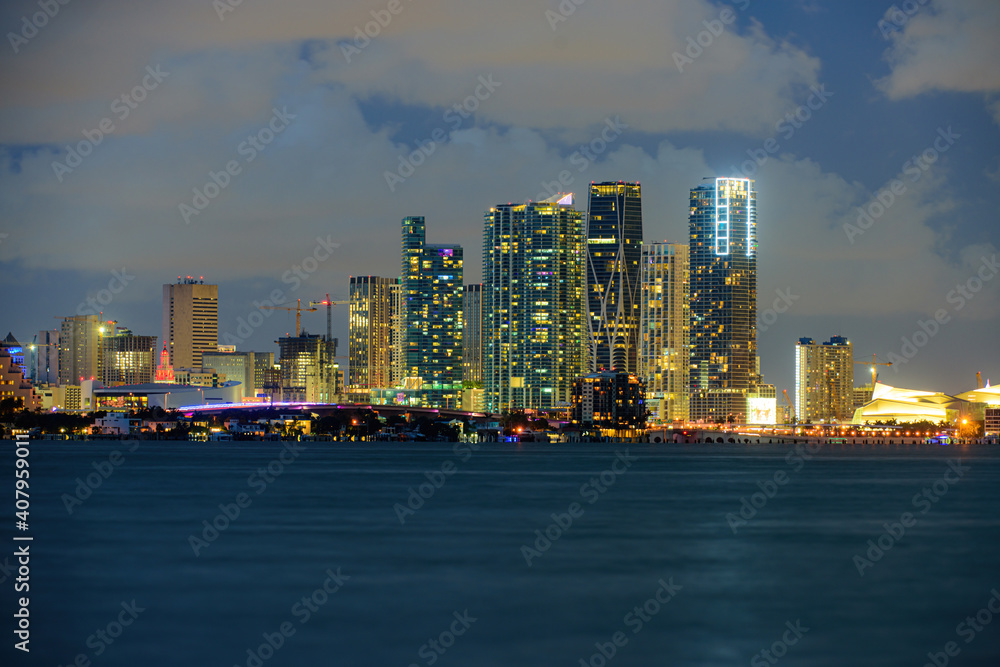 Fototapeta premium Miami downtown. Miami skyscrapers at the night, south beach.