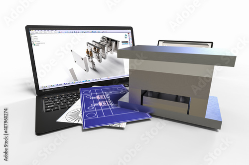 3D render image representing plastic mold design with the help of CAD 