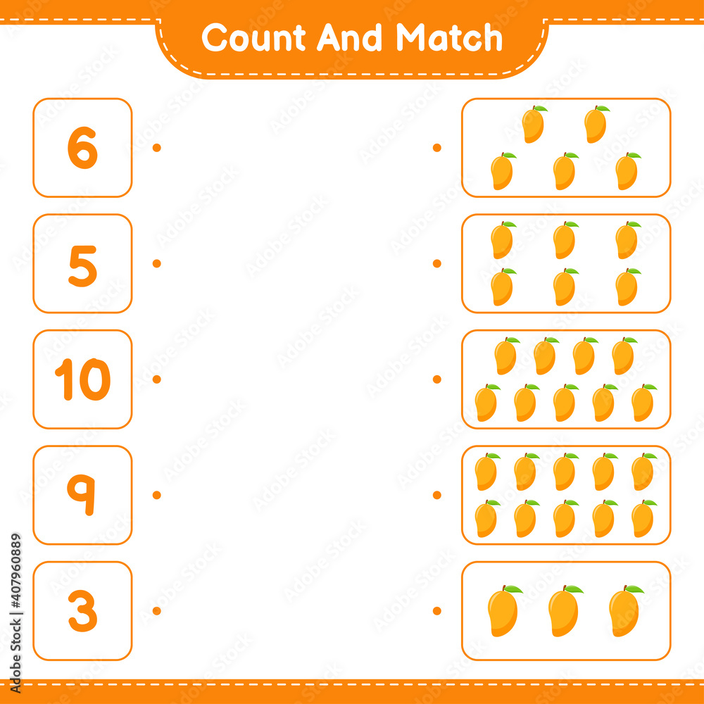 Count and match, count the number of Mango and match with right numbers