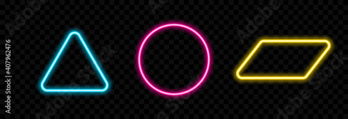 Vector set of neon frames of different colors. Different colors of neon light png. Neon, png frame. Frames for text. Neon lights. Vector image.