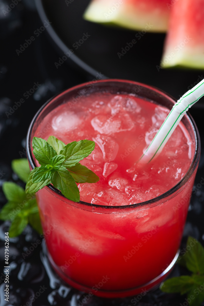 custom made wallpaper toronto digitalSummer cold drink with watermelon and mint on a black wooden background