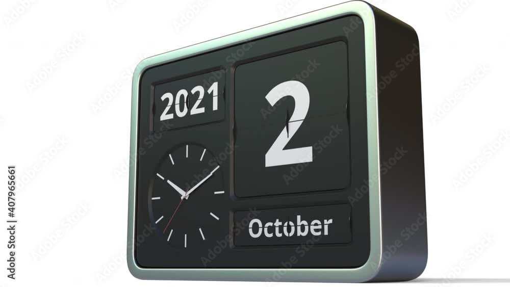 October 2 date on the flip clock calendar, 3d animation October 2 date on the flip clock calendar, 3d animation